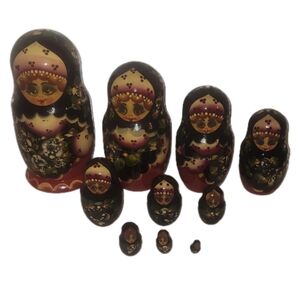 10pcs Matryoshka Vintage Wooden Stackable Russian Nesting Dolls